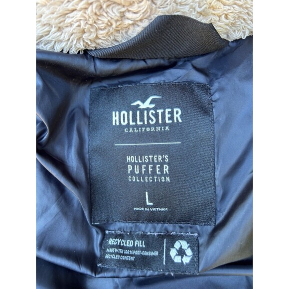 Hollister Mockneck Puffer Sherpa Cream Tan Beige Teddy Jacket Coat Sz Large - Picture 4 of 8